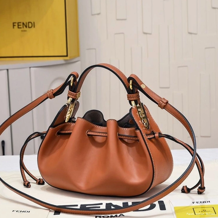 Cheap Leather Pomodorino In Fendi Bucket Mini Bag Brown Calf 0717